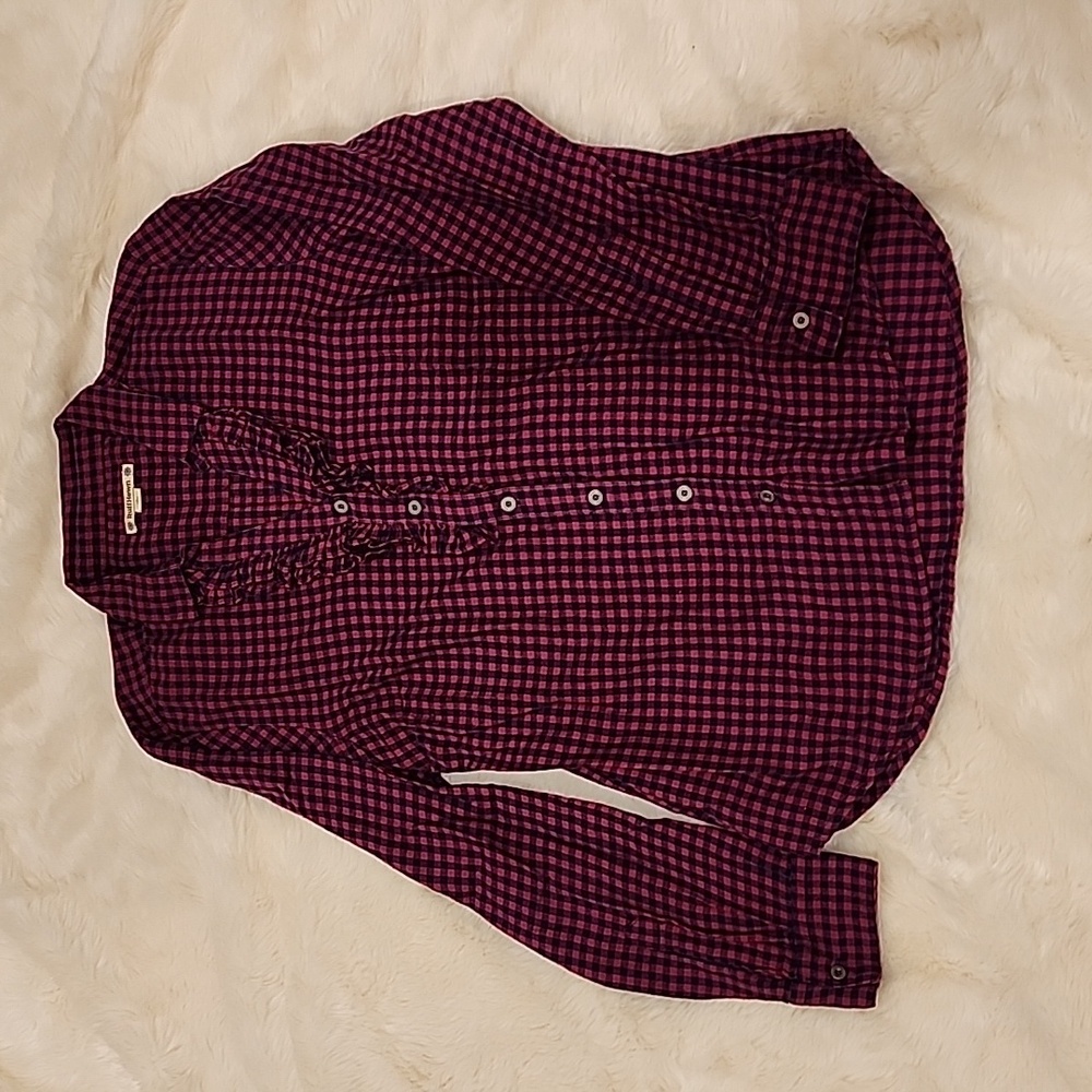 Raspberry and Navy Button-Up Blouse